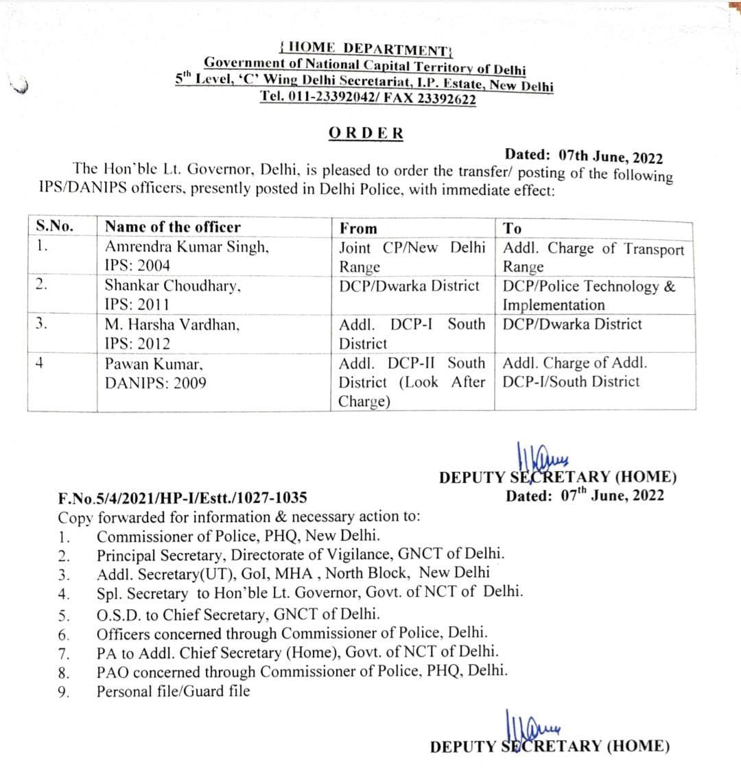 DCP शंकर चौधरी के हटाए जाने के बाद हर्षवर्धन बने DCP द्वारका