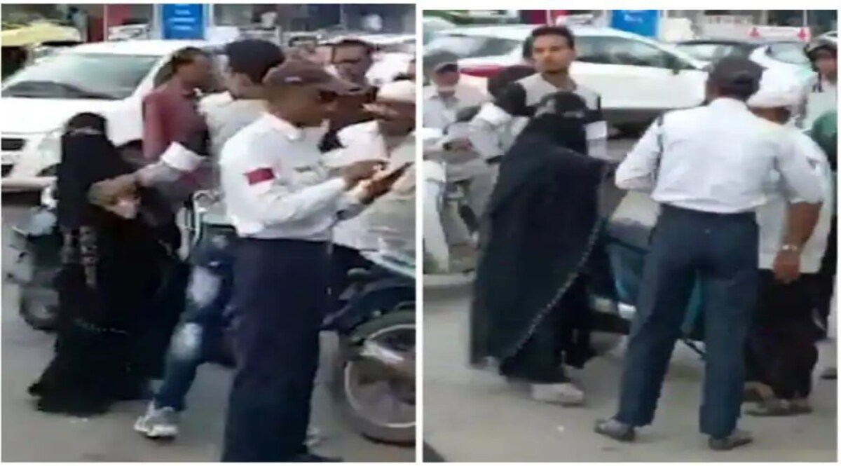 Viral Video: ट्रैफिक पुलिस से हाथापाई, बुर्का पहने पत्नी ने ट्रैफिक जवान को पीटा CrimeTak