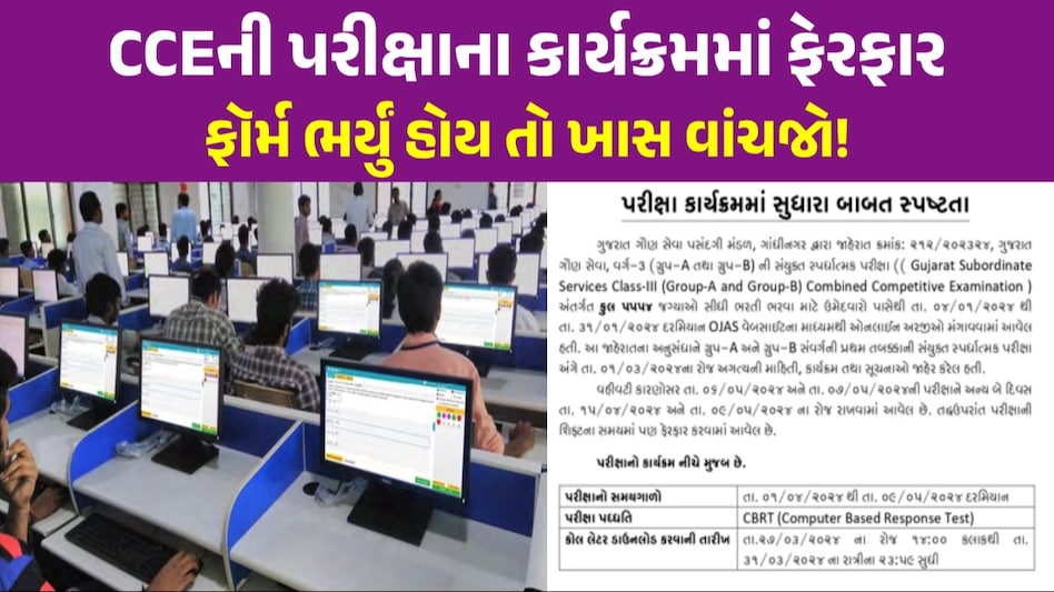 GSSSB Exam: જુનિયર ક્લાર્ક સહિતની વર્ગ-3ની પરીક્ષાના કાર્યક્રમમાં ફેરફાર, જુઓ શિફ્ટ સહિત સંપૂર્ણ માહિતી પરીક્ષાનો કાર્યક્રમ