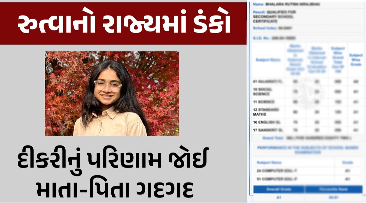 GSEB 10th Result 2024 Topper: માતા-પિતાની આશા પર ખરી ઉતરી રુત્વા, ધો.10 ના પરિણામમાં કર્યું ટોપ સમગ્ર રાજ્યમાં મેળવ્યો 9 મો નંબર