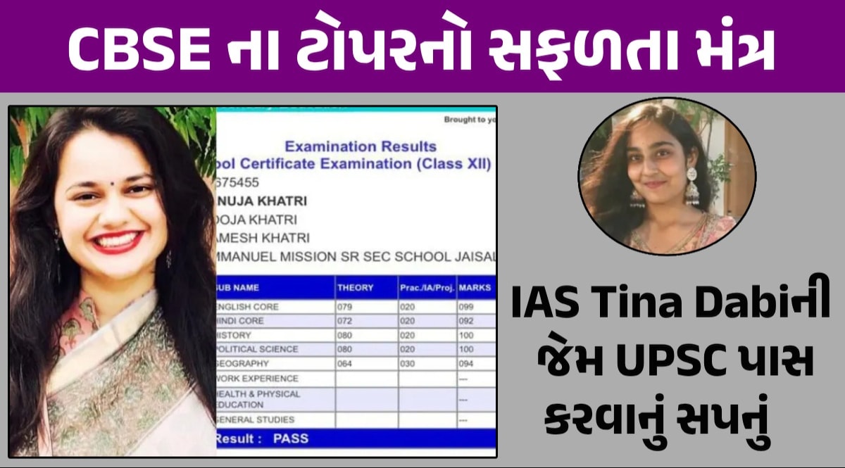 CBSE Board 12th Result topper Marksheet: IAS Tina Dabi ને પ્રેરણા બનાવી તનુજાએ CBSE માં કર્યું કમાલ, જુઓ માર્કશીટ IAS Tina Dabi જેવુ બનવાનું સપનું