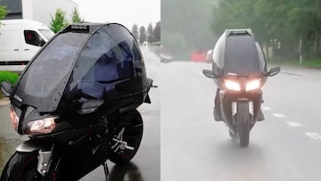 જુગાડ VIDEO : યુવકે વરસાદથી બચવા બાઈકને કર્યું ગજબ મોડિફાઈડ, પલળ્યા વગર ચલાવી શકશો મોટરસાઈકલ! - jugaad bike shade protect rain amazing bike modify design viral video -