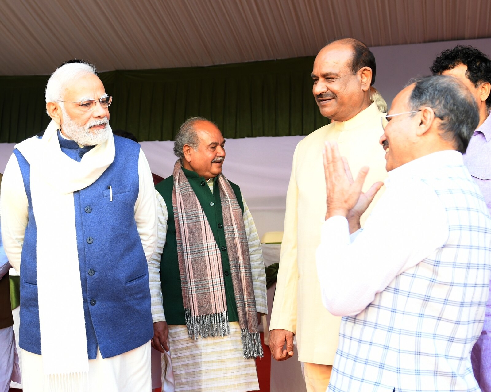 लोकसभा स्पीकर ओम बिड़ला, पीएम मोदी, कृषि मंत्री नरेंद्र सिंह तोमर