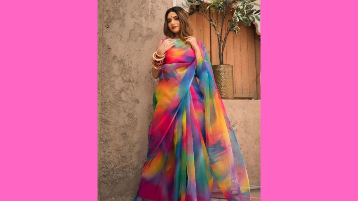 प्रिंटेड ऑरगेंजा साड़ी