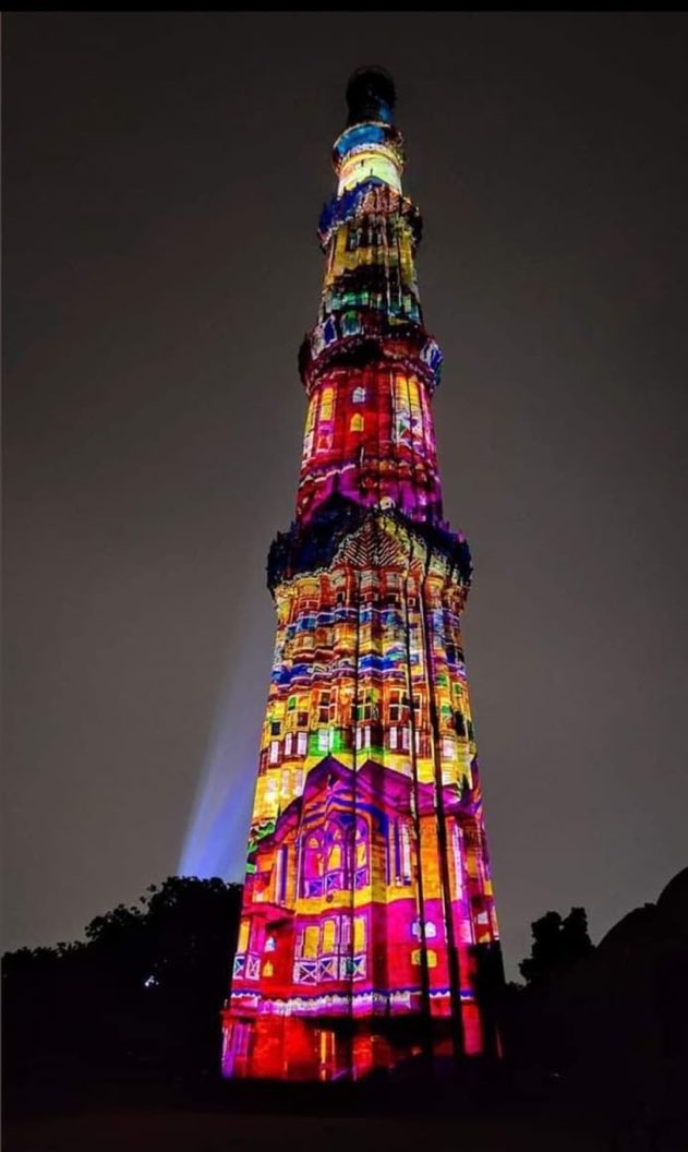 जी20 समिट के लिए कुतुब मीनार पर लाइटिंग की गई (Photo/Twitter)