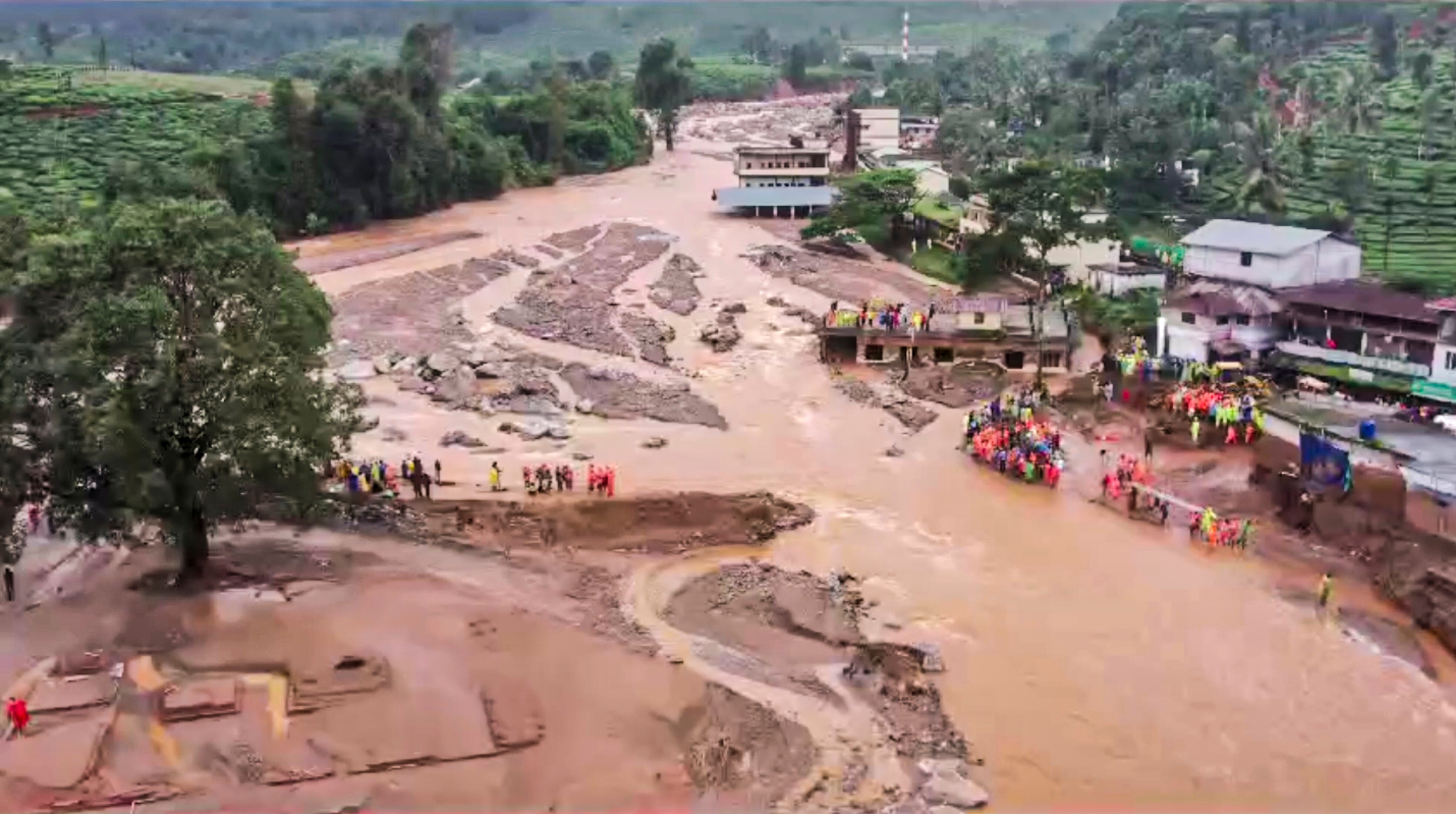 A drone view of a landslide site in Chooralmala in Wayanad (Photo PTI) A drone view of a landslide site in Chooralmala in Wayanad (Photo PTI)