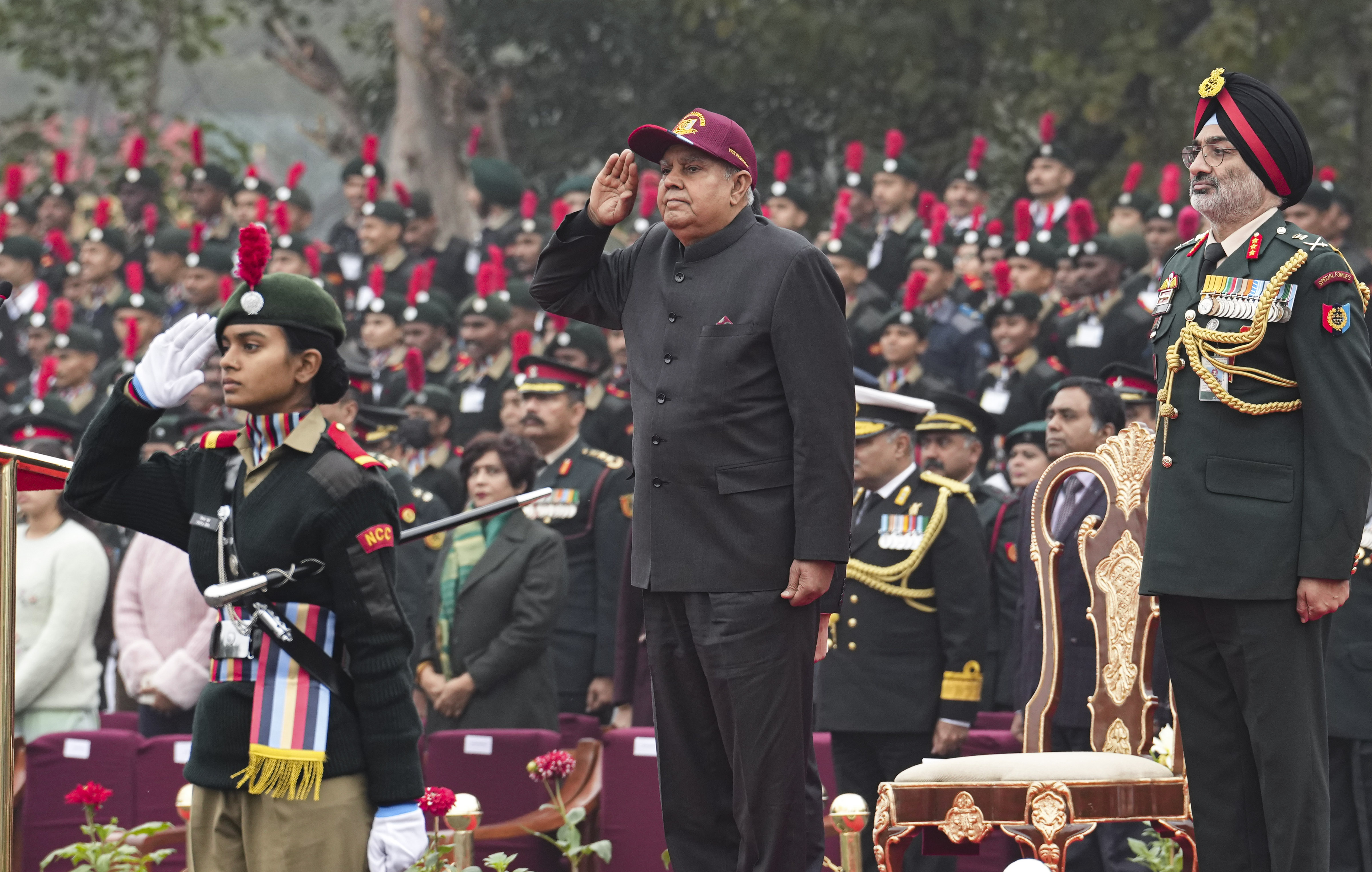 Jagdeep Dhankar receives the Guard of Honour during the NCC Republic Day Camp 2024