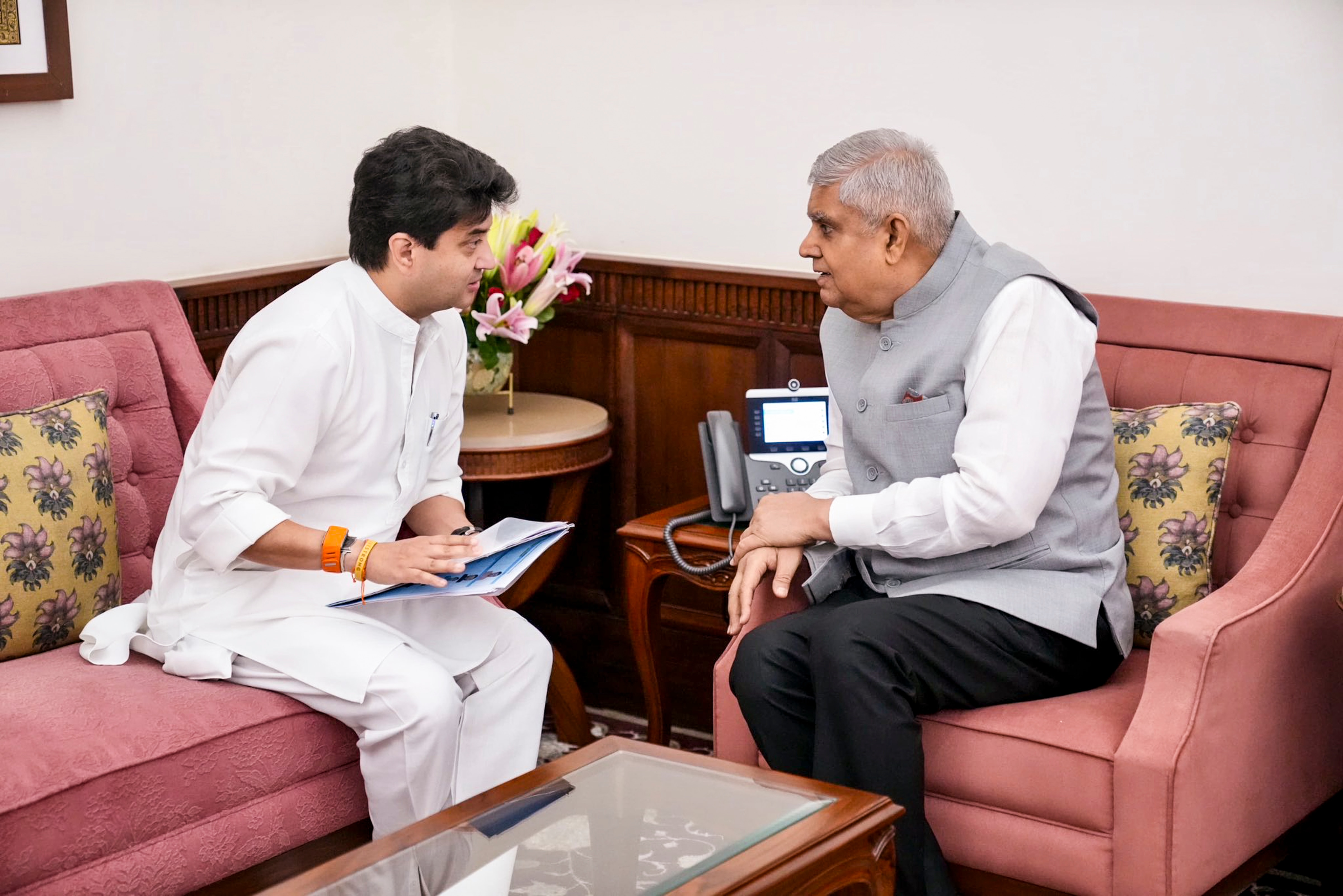 Vice President Jagdeep Dhankar with Union Minister Jyotiraditya Scindia