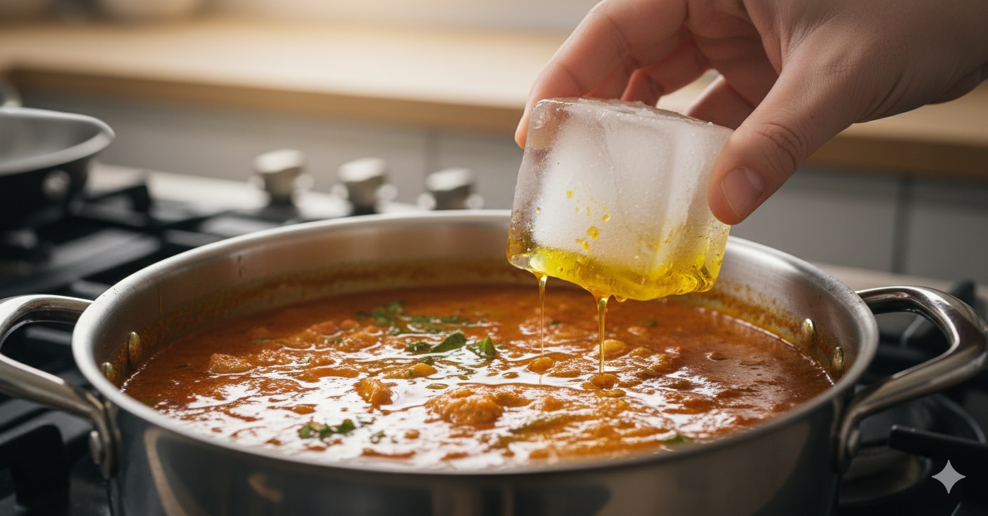 बर्फ का इस्तेमाल कर खाने से एक्सट्रा तेल निकाल लें