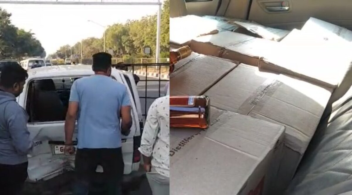 ગાંધીનગરમાં સ્વીફ્ટ કાર અને સ્કૂલવાન વચ્ચે અકસ્માત, ચૂંટણી સમયે ગાડીમાંથી દારૂની બોટલો મળતા ચકચાર gujarattak