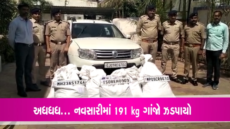 નવસારીમાંથી પકડાયો 191 કિલો ગાંજોઃ છટકવા કારમાં અલગ અલગ નંબર પ્લેટ રાખતા Navsari, cannabis, ganja, crime News, Navsari police
