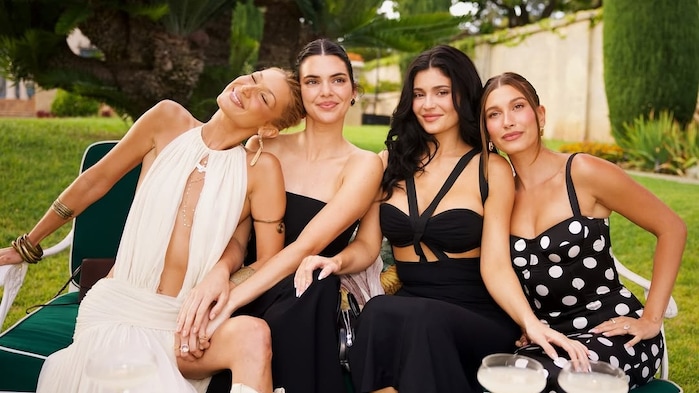 Bella Hadid, Kendall Jenner, Hailey Bieber and Kylie Jenner nail black and white night out style
