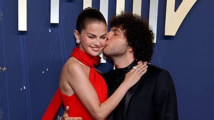 Selena Gomez and Benny Blanco make a stunning red carpet debut at the 2025 Emmy Awards