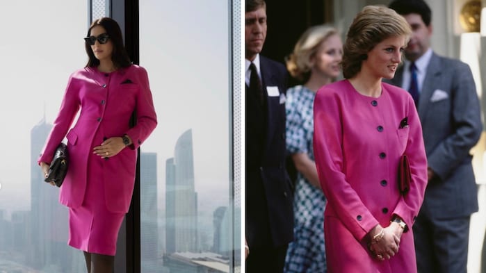Sonam Kapoor's pink pregnancy announcement look in a 1988 Escada suit is a nod to Princess Diana's sophisticated style