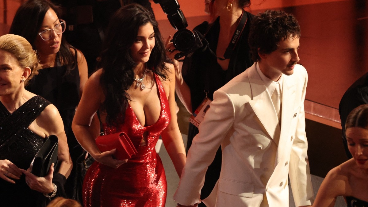 Kylie Jenner sparkles the Oscars night away in a custom red Schiaparelli halter gown