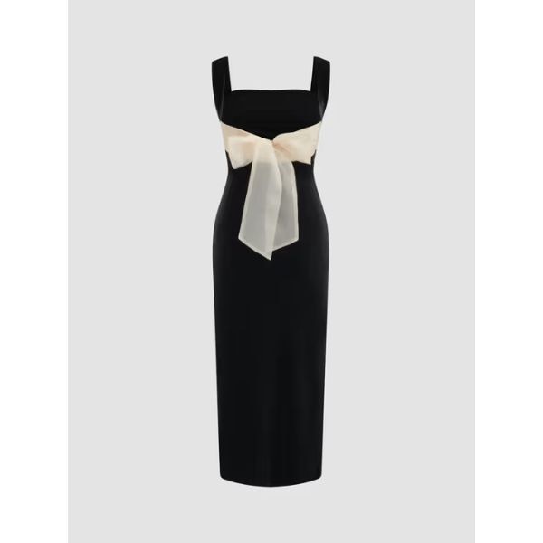 Velvet Square Neck Solid Bowknot Maxi Dress, ₹4,299