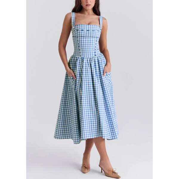Aniah Blue Gingham Midi Sundress, ₹3,222