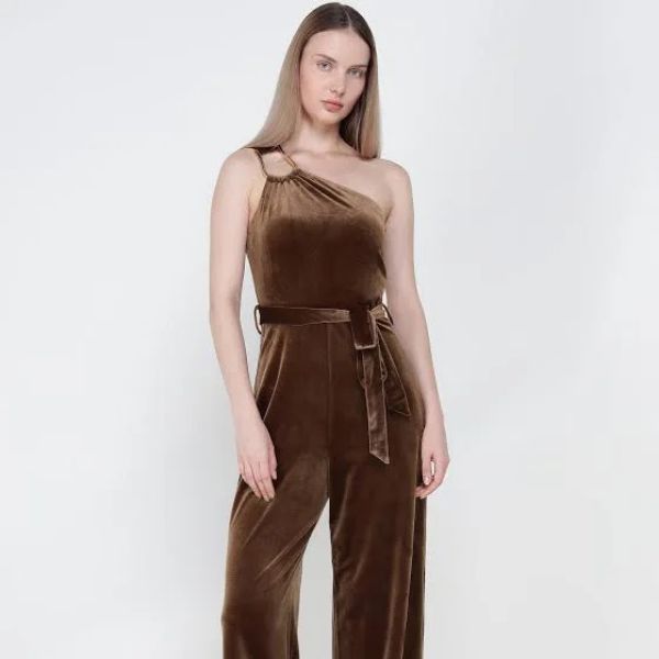 Cover Story Brown Velvet Jumpsuit, ₹6,011