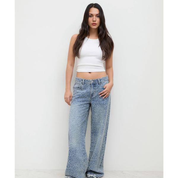 Cider Denim Low Rise Rhinestone Ripped Wide Leg Jeans, ₹2,698