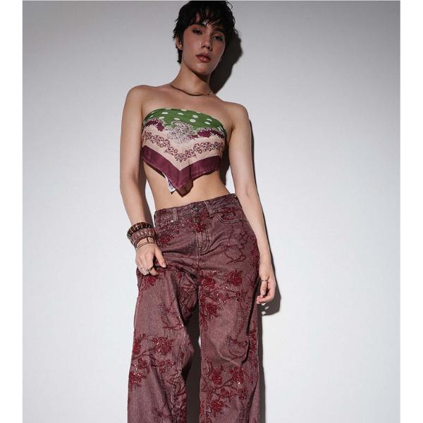 Only Women’s Embellished Straight Leg High-Rise Maroon Jeans, ₹4,800