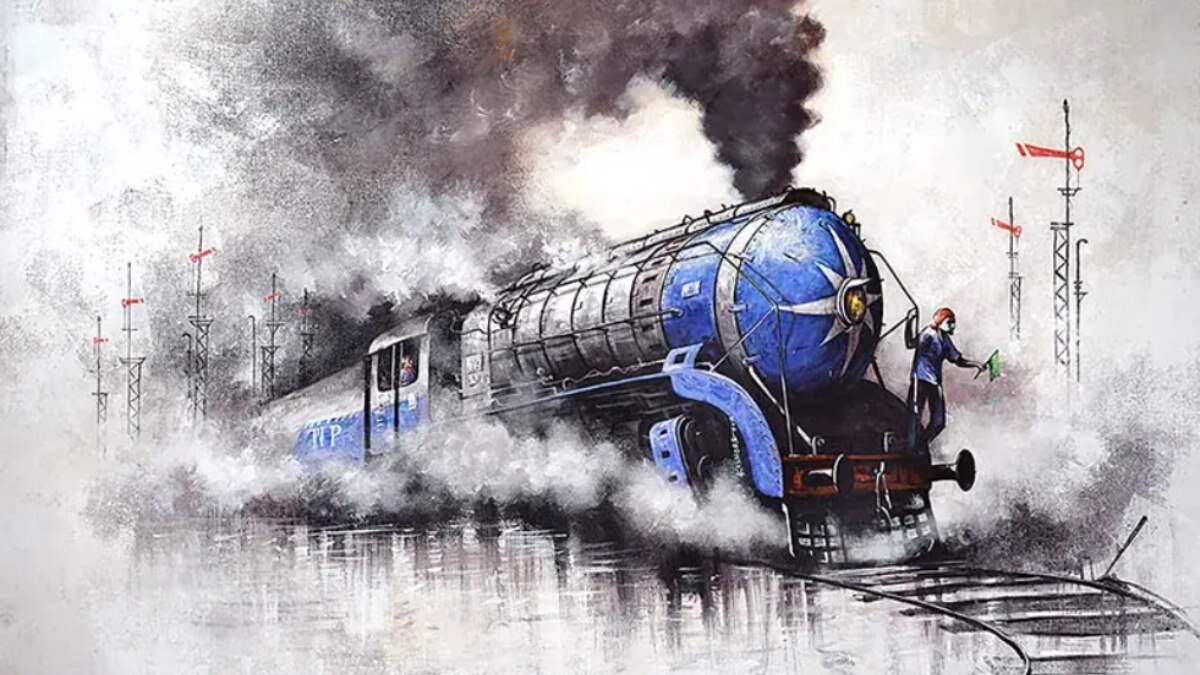 यादों की पटरी पर दौड़ते भाप इंजन की पेंटिंग (सभी तस्वीरें: किशोर प्रतिम विश्वास)