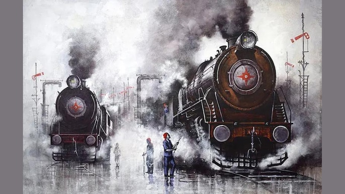 यादों की पटरी पर दौड़ते भाप इंजन की पेंटिंग (सभी तस्वीरें: किशोर प्रतिम विश्वास) यादों की पटरी पर दौड़ते भाप इंजन की पेंटिंग (सभी तस्वीरें: किशोर प्रतिम विश्वास)