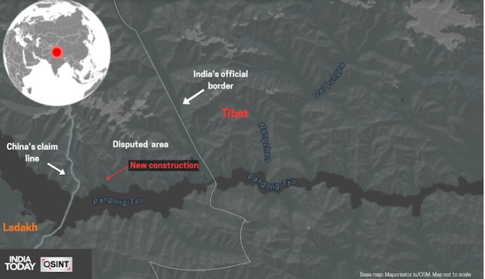 सैटेलाइट इमेज में वह विवादित क्षेत्र जहां चीन नए निर्माण कार्य कर रहा है. इंडिया टुडे ओपन-सोर्स इंटेलिजेंस (OSINT)