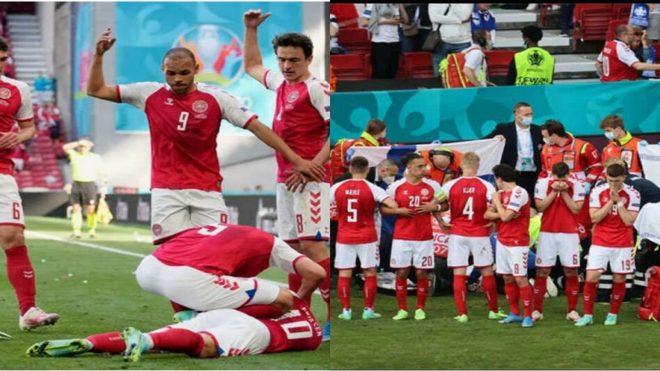 Denmark's Christian Eriksen collpases on ground during Euro 2020 match Denmark's Christian Eriksen collpases on ground during Euro 2020 match