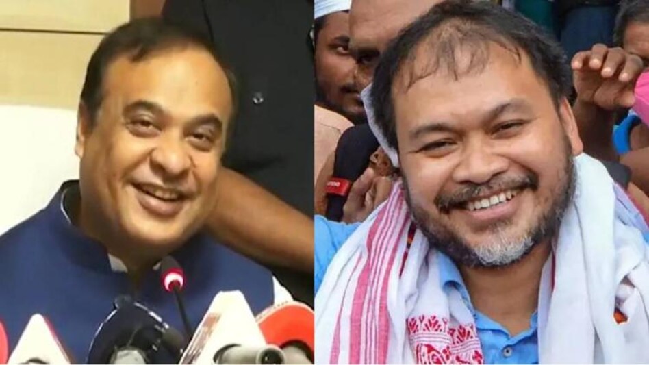 Assam Chief Minister Himanta Biswa Sarma (L), Sivasagar MLA Akhil Gogoi (R)