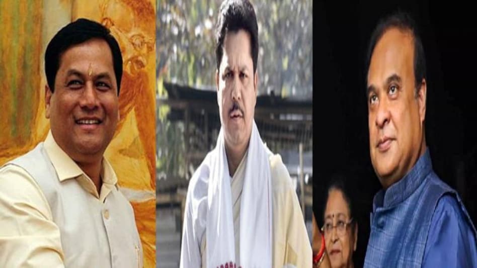 Former Assam CM Sarbananda Sonowal (L), APCC Chief Bhupen Borah (C), Assam CM Himanta Biswa Sarma (R)