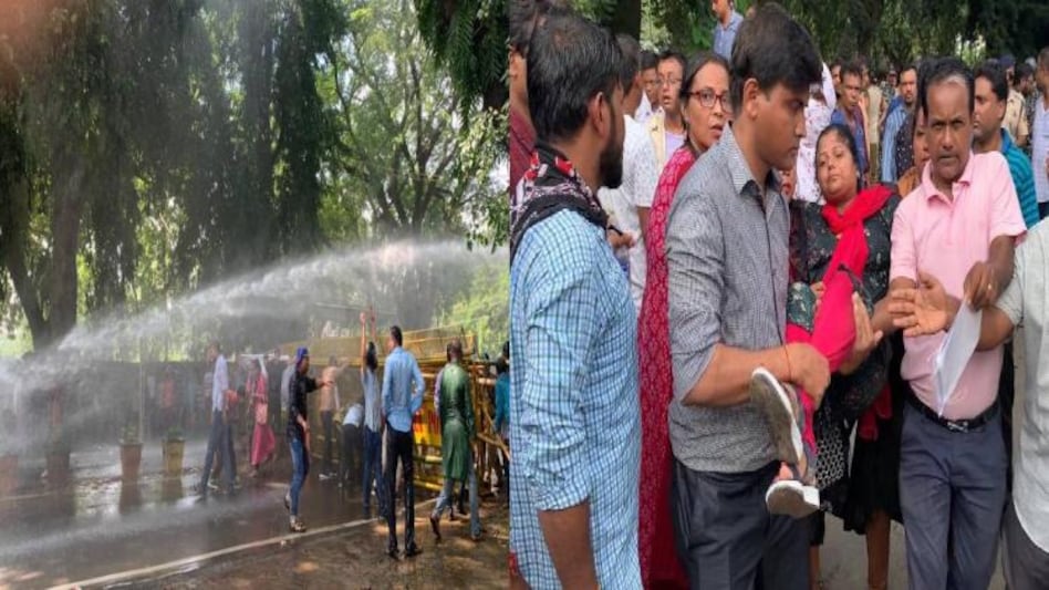 Retracted teachers facing police wrath as they head towards Tripura Assembly Retracted teachers facing police wrath as they head towards Tripura Assembly