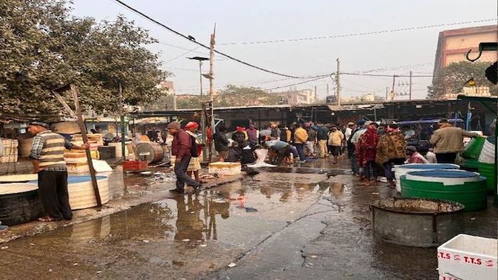 सड़कों पर जलजमाव बाजार समिति मछली मंडी पटना