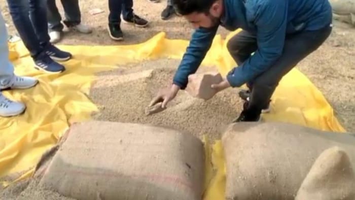 सतना में धान की बोरियों में मिले कंकड़, पत्थर