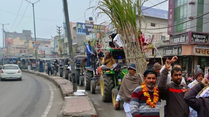 हरियाणा सरकार के खिलाफ गन्ना किसानों ने कई जगहों पर निकाली ट्रैक्टर रैली. (Photo-Kisan Tak))