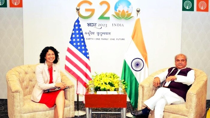 जी-20 देशों के कृषि मंत्रियों की बैठक में केंद्रीय कृषि मंत्री नरेंद्र सिंह तोमर. (Photo-Ministry of Agriculture)