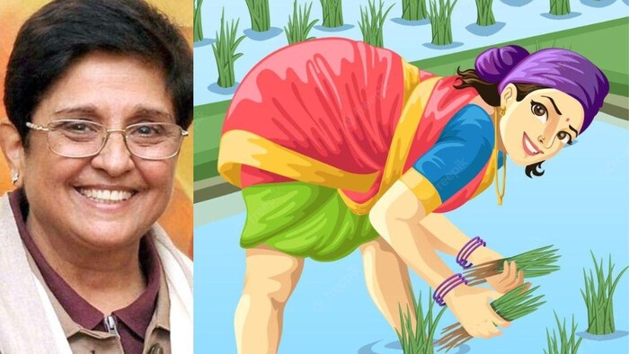 देश की पहली महिला IPS अधिकारी किरण वेदी और महिला किसान, सांकेतिक तस्वीर