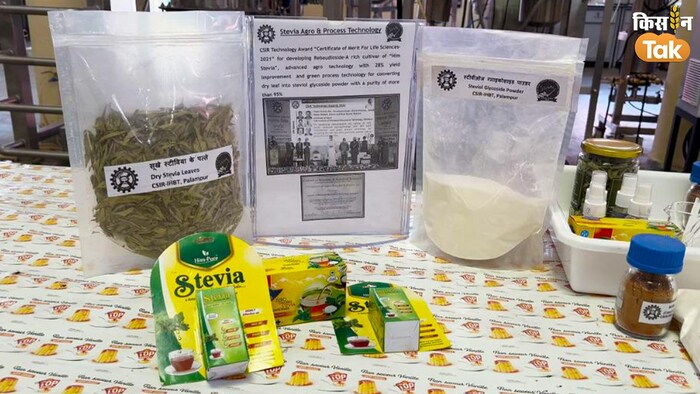 स्टीविया का पाउडर, लिक्विड और उसकी पत्तियां. फोटो क्रेडिट-किसान तक