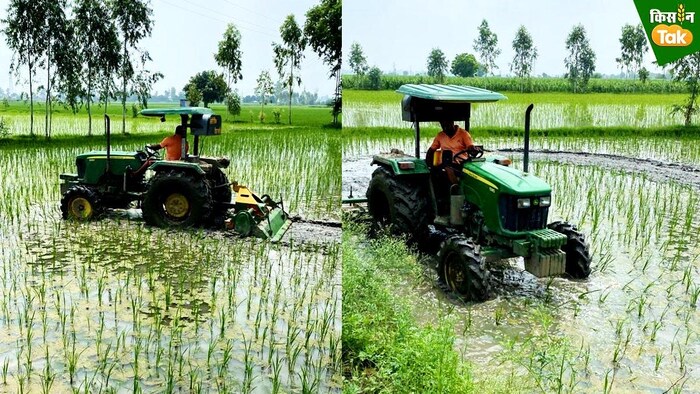 धान की फसल पर ट्रैक्टर चलवाकर डाली गई नर्सरी (Photo-Kisan Tak).