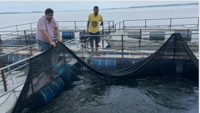 केज का निरीक्षण करते अधिकारी फोटोः किसान तक