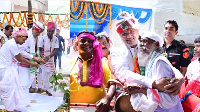 करमा पूजा करते हुए झारखंड के राज्यपाल सीपी राधाकृष्णन फोटोःराजभवन