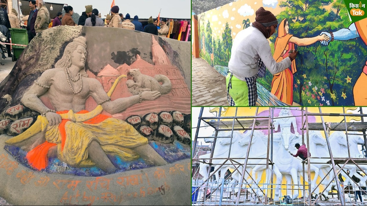 अयोध्या एयरपोर्ट और राम की पैड़ी मार्ग पर की जा रही वॉल पेंटिंग