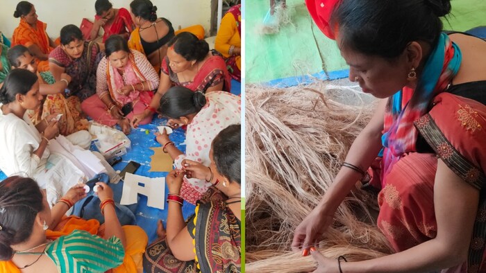 कुशीनगर में सेनेटरी पैड बनाती ग्रामीण महिलाएं (Photo-Kisan Tak)