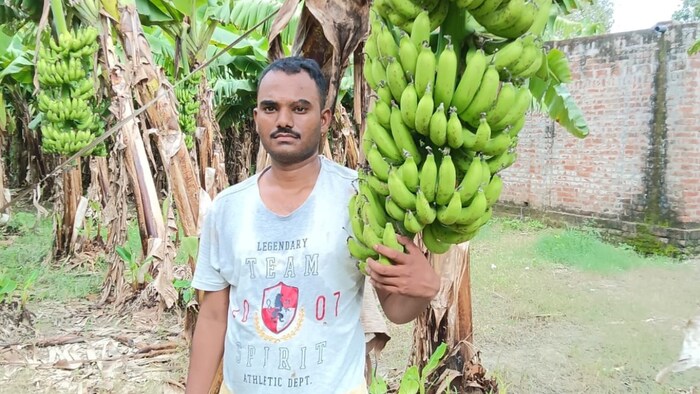 बारांबकी जिले में केले की खेती करने वाले 25 साल के युवा प्रगतिशिल किसान राज कुमार शर्मा (Photo-Kisan Tak)