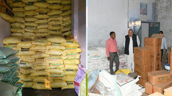 यूपी के कृषि मंत्री सूर्य प्रताप शाही ने किया खाद विक्रय केंद्रों का औचक निरीक्षण.