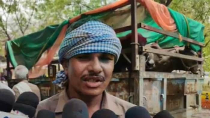 मवेशियों को लेकर कलेक्ट्रेट पहुंचा किसान