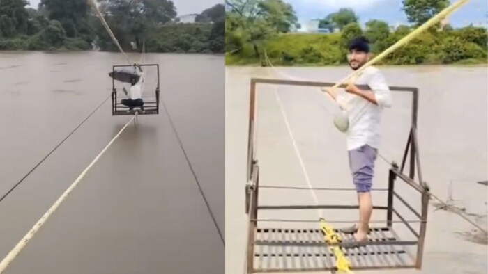 Farmers built a ropeway