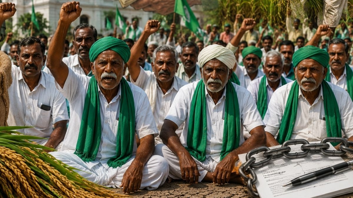 सरकार के खिलाफ किसानों का मोर्चा (AI- तस्वीर)