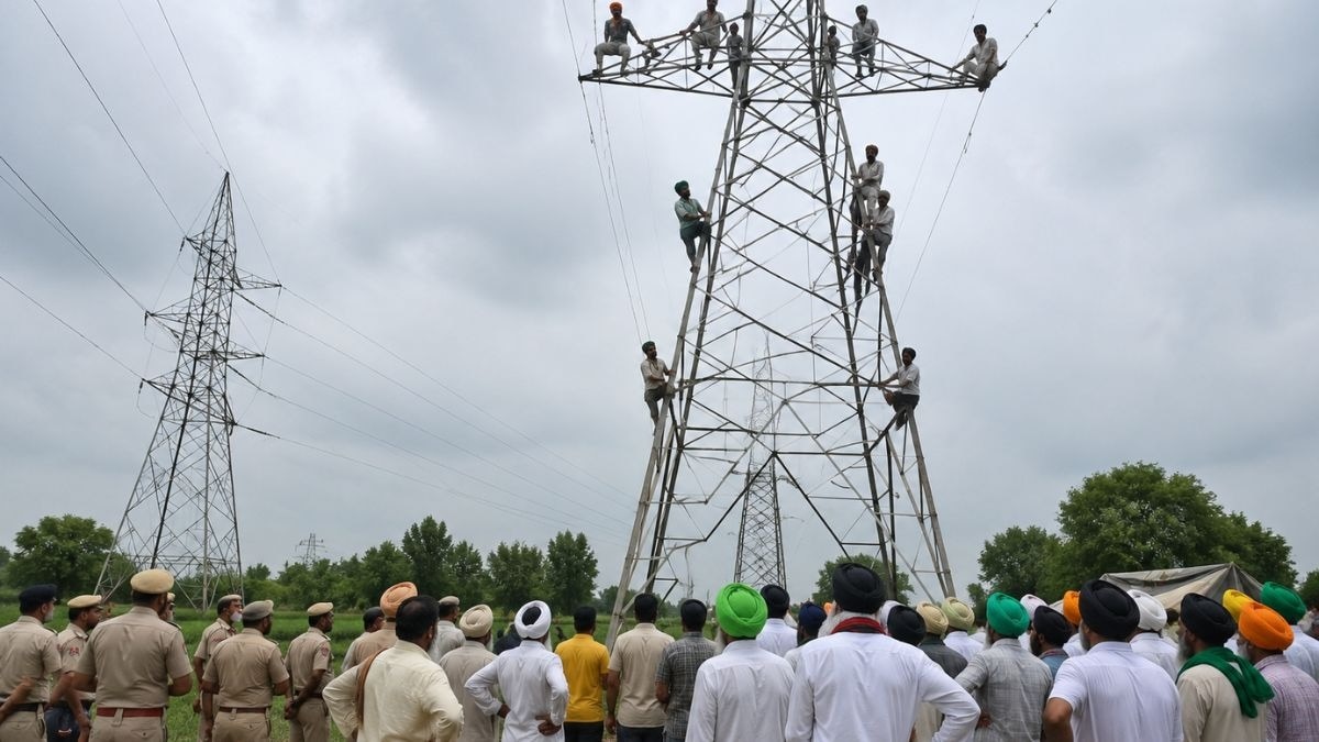 Farmers Climb HT Line Tower