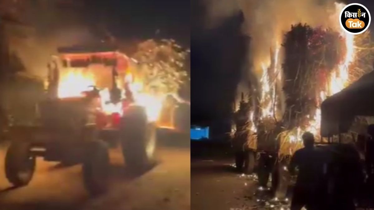 Sangli protest tractor fire