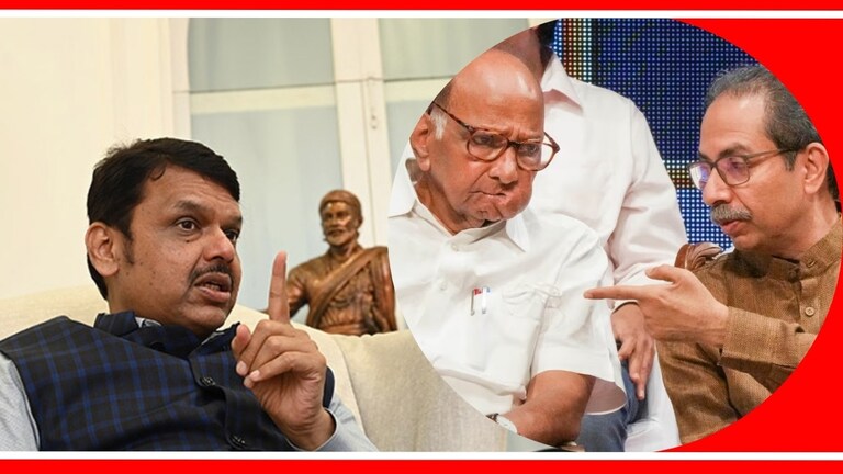 Maharashtra Lok Sabha Election Live : "पवार-ठाकरेंना ऑफर", मोदींच्या विधानाचा फडणवीसांनी सांगितला नेमका अर्थ देवेंद्र फडणवीस, उद्धव ठाकरे आणि शरद पवार.